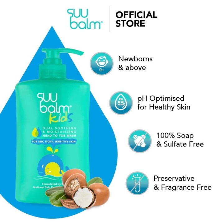Suu Balm Kids Dual Soothing & Moisturising Head to Toe Wash (840ml)