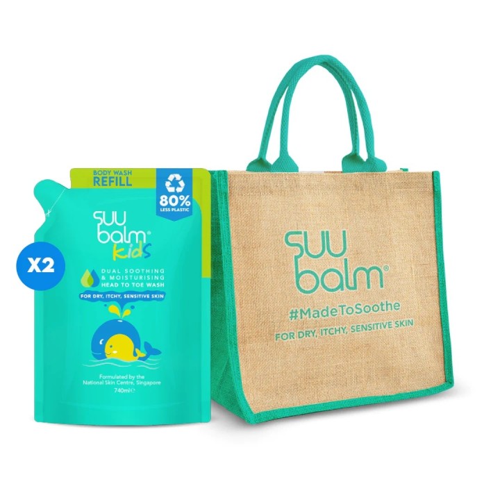 Suu Balm Kids Eco Bundle (Kids Wash Refill 2 x 740ml + Limited Edition Jute Bag)