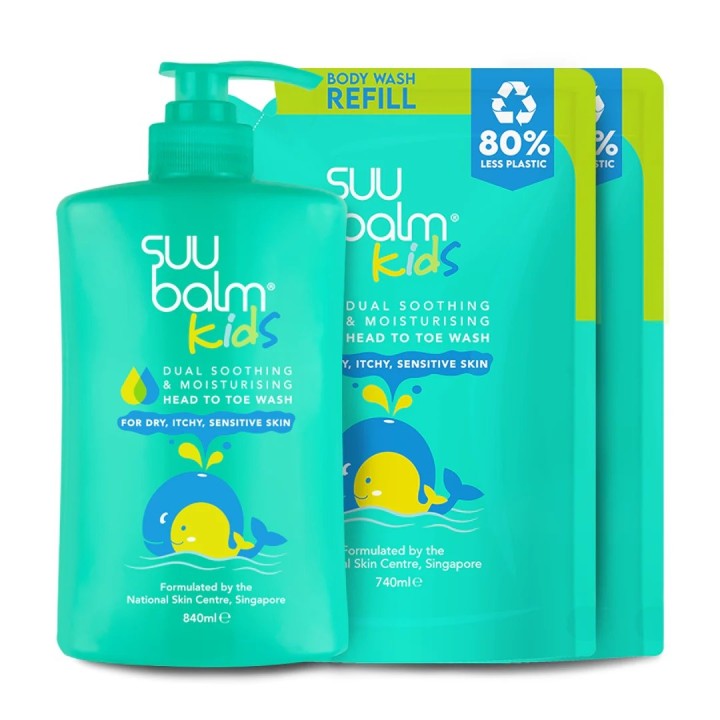 Suu Balm Kids Dual Soothing & Moisturising Head-to-Toe Wash Value Bundle (840ml + 2 x 740ml)