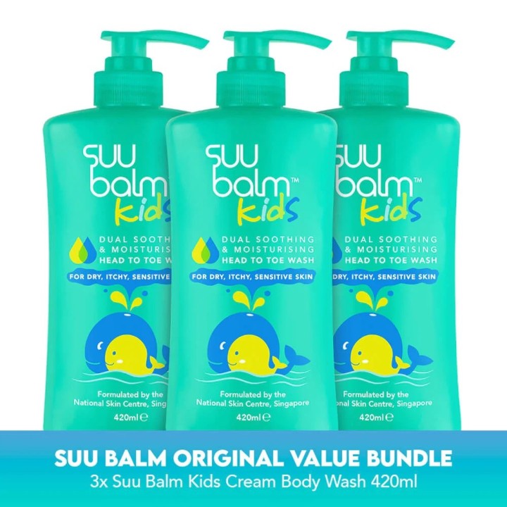 Suu Balm Kids Dual Soothing & Moisturising Head-to-Toe Wash Value Bundle (3 x 420ml)