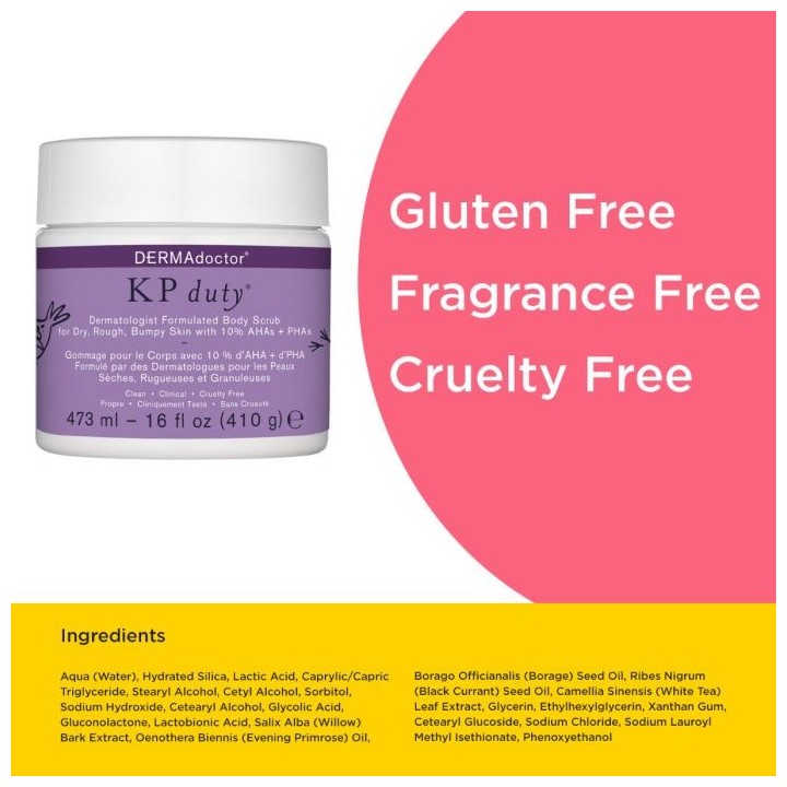 KP Duty Body Scrub for Keratosis Pilaris and Dry, Rough, Bumpy Skin with 10% AHAs + PHAs