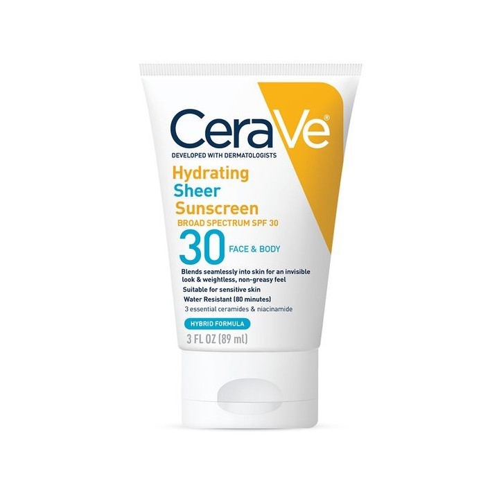 CeraVe Hydrating Sheer Sunscreen Broad Spectrum SPF 30 for Face & Body