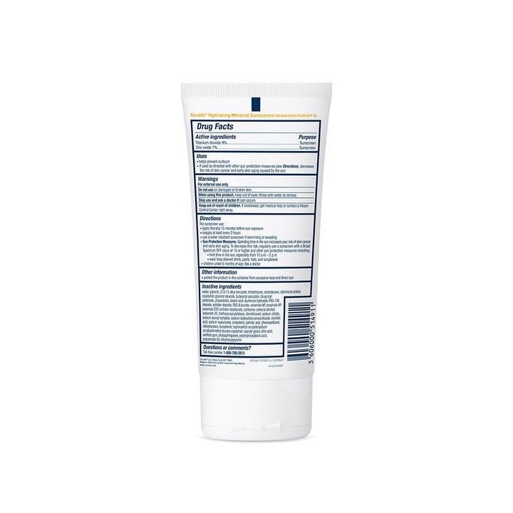 CeraVe Hydrating Mineral Sunscreen SPF 50 Body Lotion